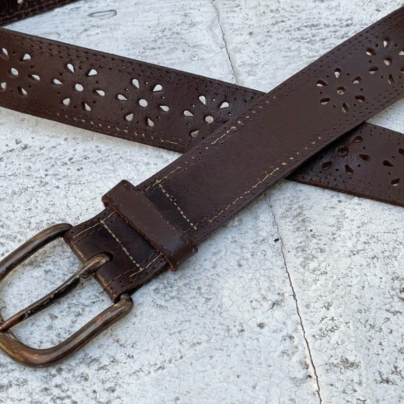 Genuine Leather Belt Pin Buckle Unisex Waistband Brown Belt Size 32 inches - Picture 7 of 11